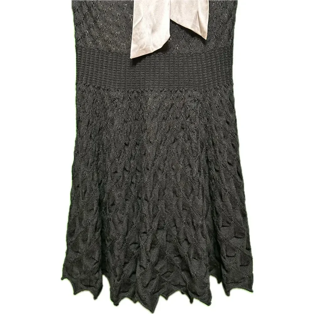 ALICE + OLIVIA Gin Pointelle Lace Wool Blend Mini Black Dress Size medium - Picture 4 of 16